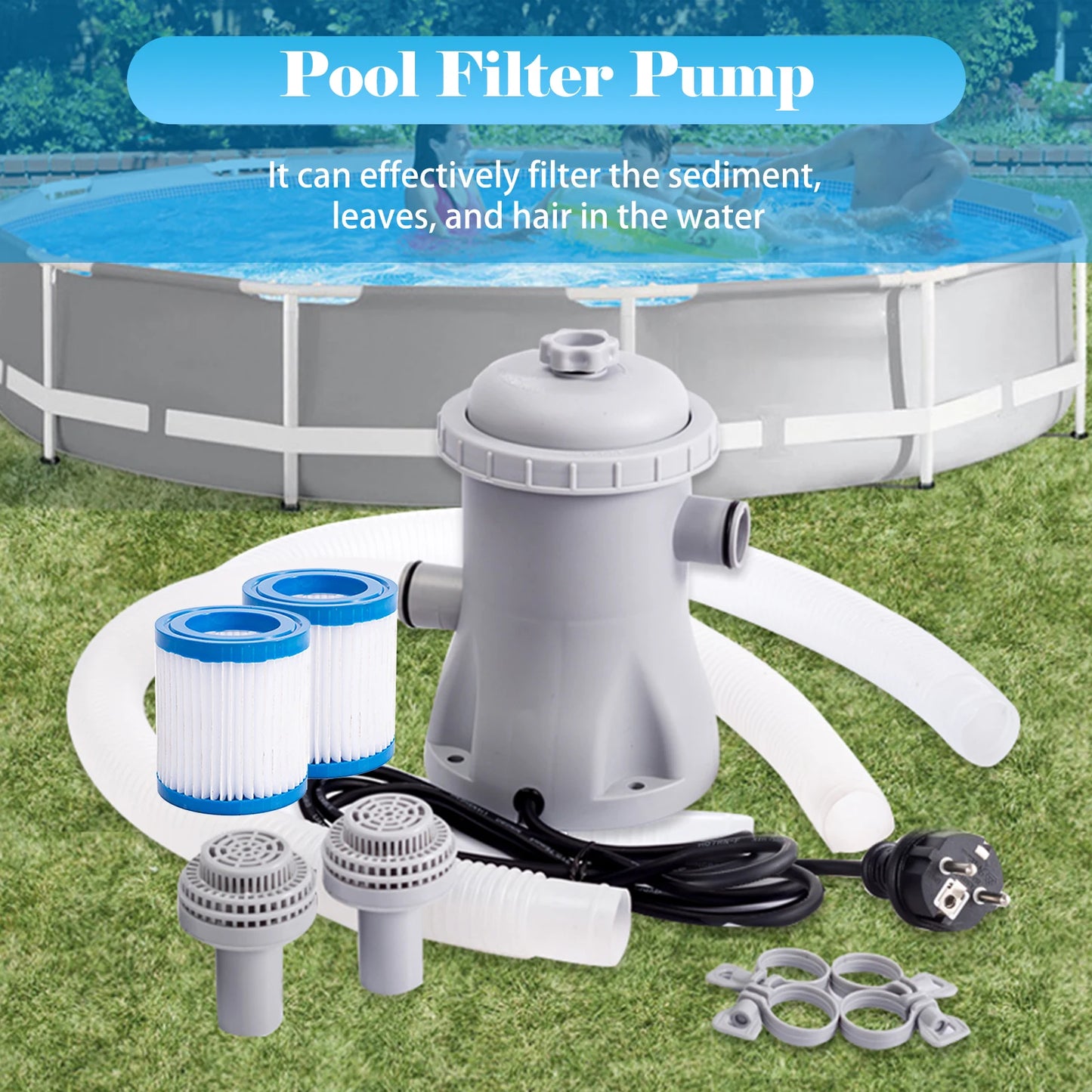 Pool Filter Pump 330 GPH Paddling Pool Electric Water Pump With 2 Pool Filter Cartridge Pool Pumps Above Ground Small Pool Filte