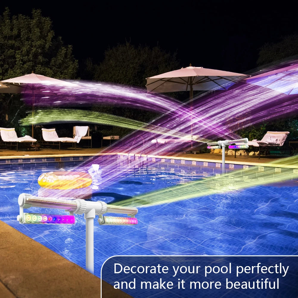 Pool Fountain with Lights for Inground and Above Ground Pools Dual Spray Adjustable Sprinkler pood Waterfall with 16-Colors LED