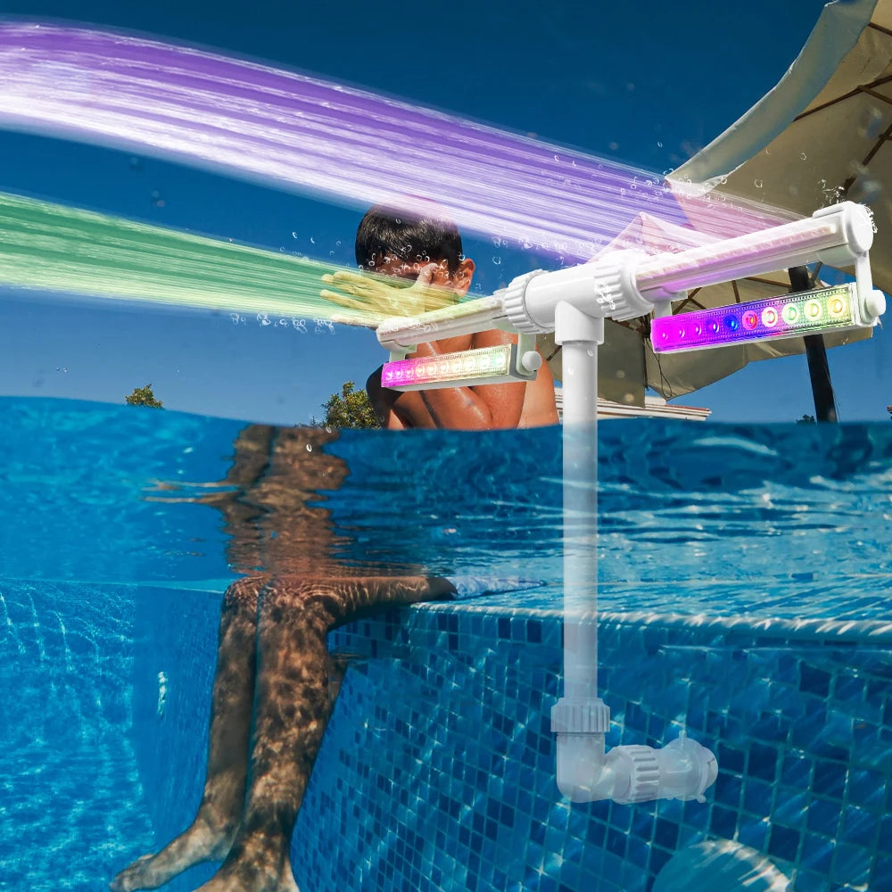 Pool Fountain with Lights for Inground and Above Ground Pools Dual Spray Adjustable Sprinkler pood Waterfall with 16-Colors LED