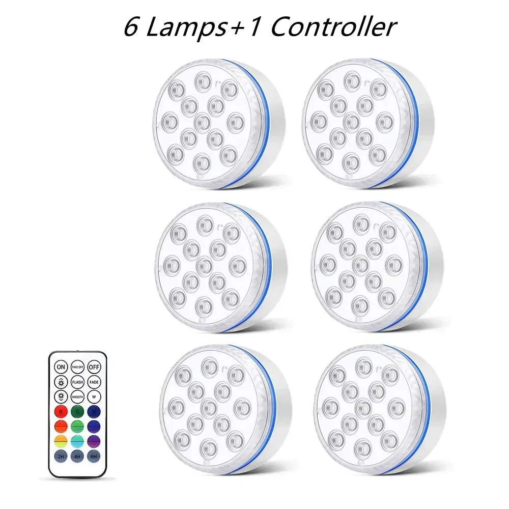 Updated Submersible 13LED Underwater Light with Remote Control Underwater Pool Light IP68 Bright Lamp RGB for Pond/Pool/Aquarium