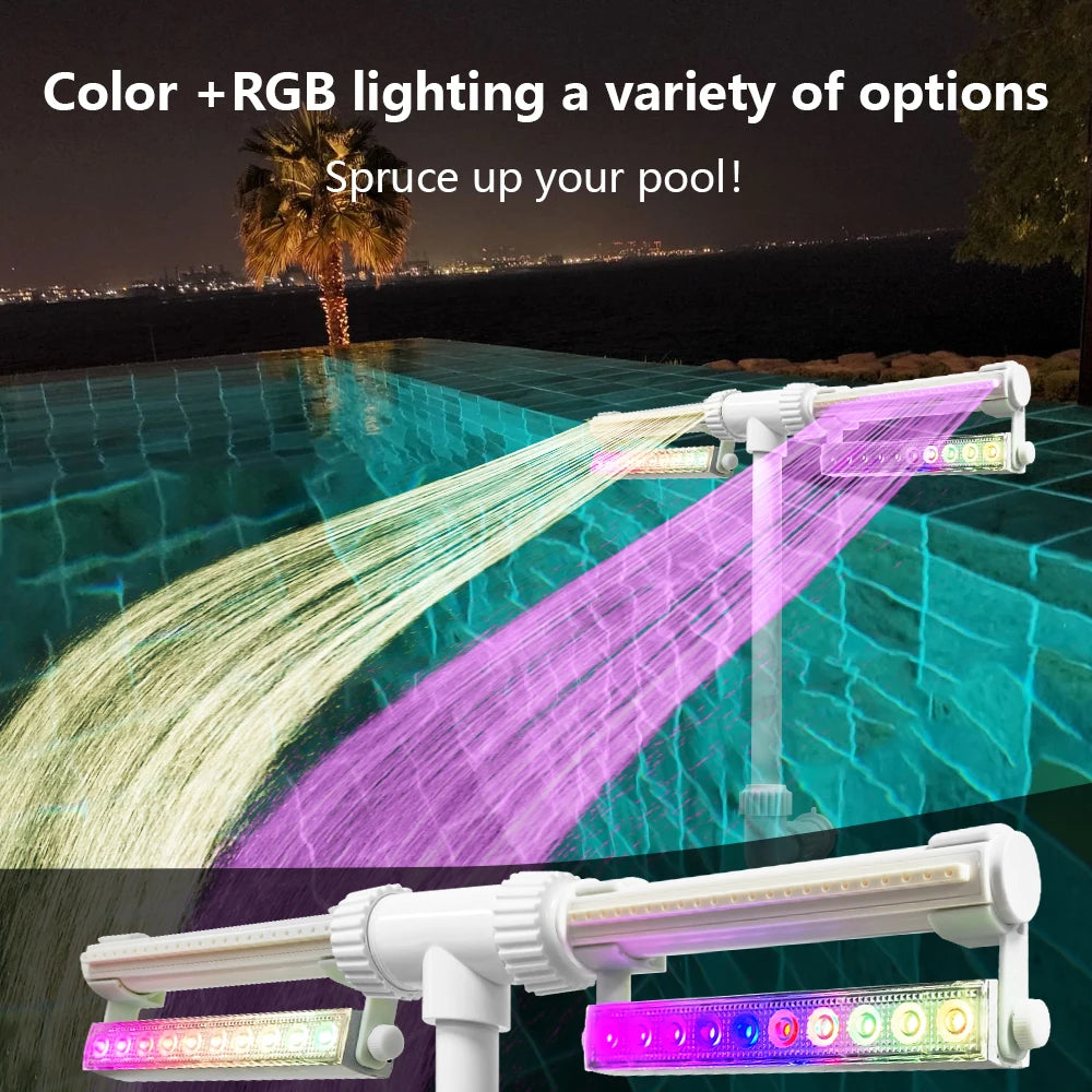 Pool Fountain with Lights for Inground and Above Ground Pools Dual Spray Adjustable Sprinkler pood Waterfall with 16-Colors LED