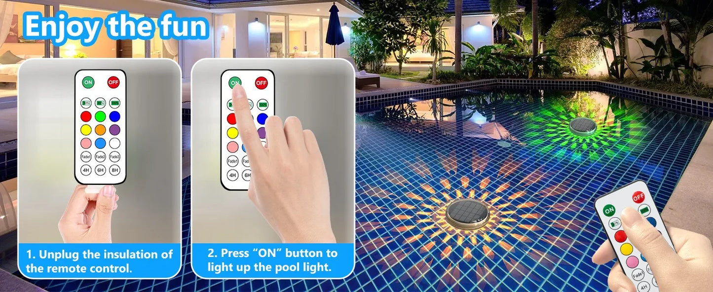 Solar Floating Pool Lights IP68 Waterproof Pood Light Remote Control 3 Dynamic Lighting Timing Mode for Pond Pool Decor Lighting