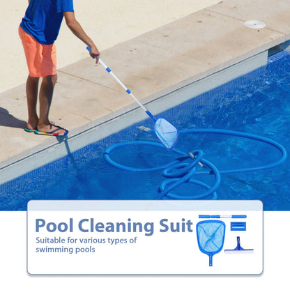 Swimming Pool Cleaning Set Maintenance Tools Pond Scoop Net Brush with Pole Leaf Deep Rake Head Skimmer