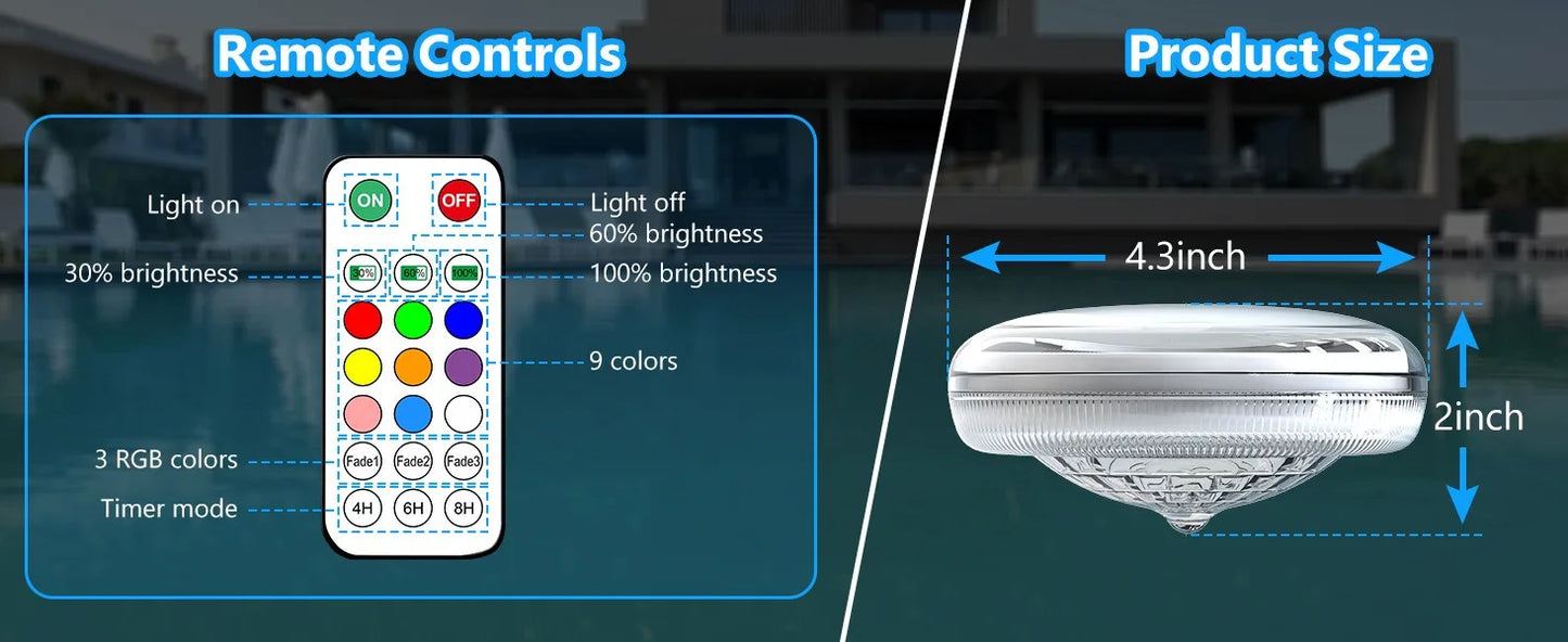 Solar Floating Pool Lights IP68 Waterproof Pood Light Remote Control 3 Dynamic Lighting Timing Mode for Pond Pool Decor Lighting