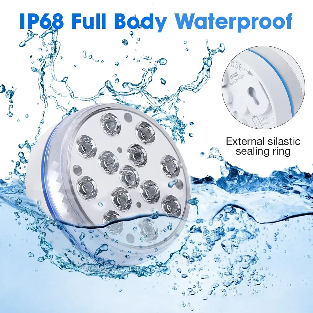 Updated Submersible 13LED Underwater Light with Remote Control Underwater Pool Light IP68 Bright Lamp RGB for Pond/Pool/Aquarium