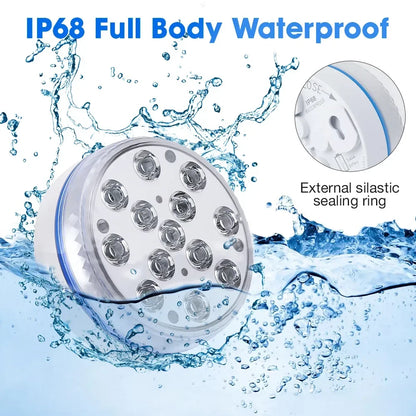 Updated Submersible 13LED Underwater Light with Remote Control Underwater Pool Light IP68 Bright Lamp RGB for Pond/Pool/Aquarium