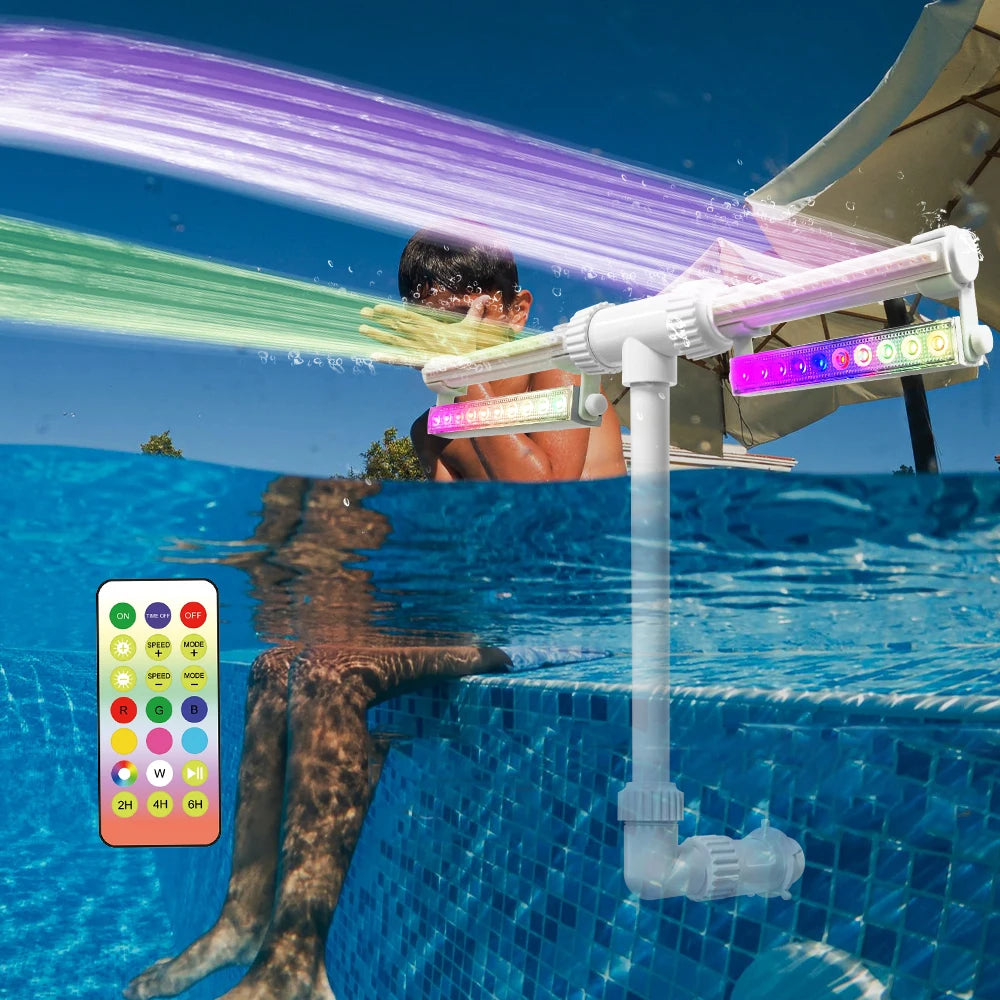 Pool Fountain with Lights for Inground and Above Ground Pools Dual Spray Adjustable Sprinkler pood Waterfall with 16-Colors LED