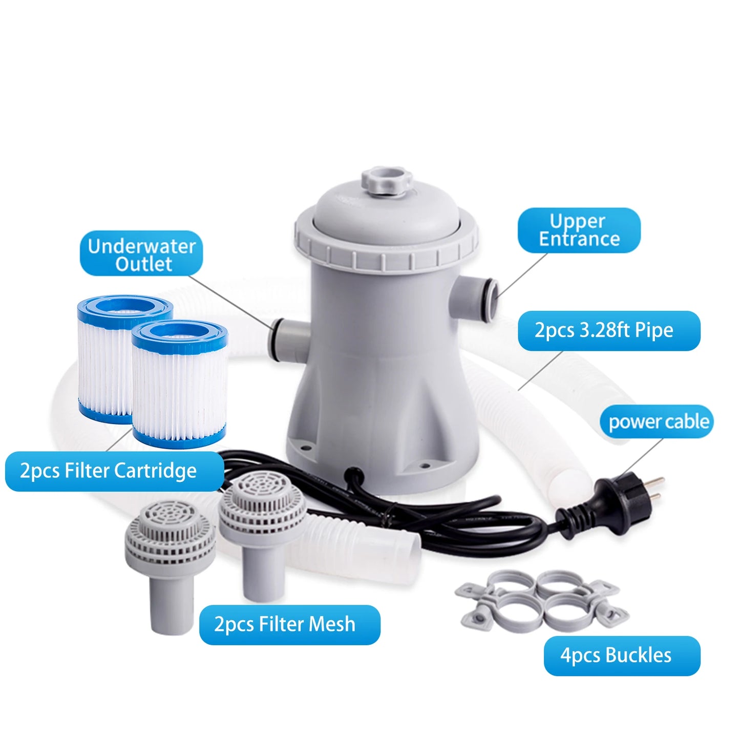 Pool Filter Pump 330 GPH Paddling Pool Electric Water Pump With 2 Pool Filter Cartridge Pool Pumps Above Ground Small Pool Filte