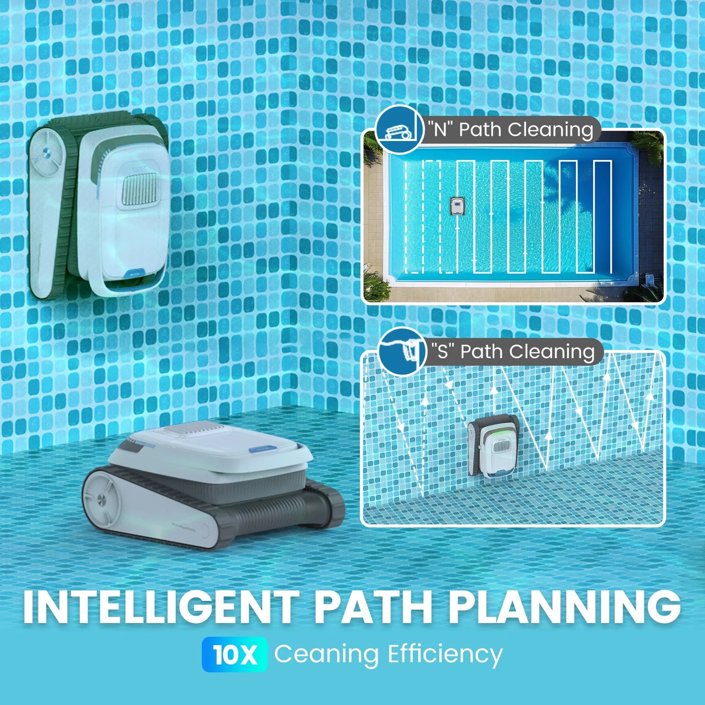 Wireless Pool Cleaner Wall Climbing Pool Vacuum Cleaner Battery Intelligent Navigation Pool Robot Floor and Wall Waterline