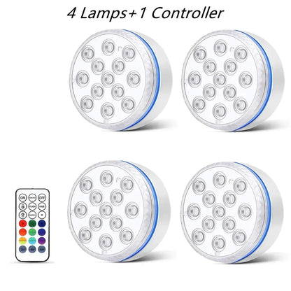Updated Submersible 13LED Underwater Light with Remote Control Underwater Pool Light IP68 Bright Lamp RGB for Pond/Pool/Aquarium