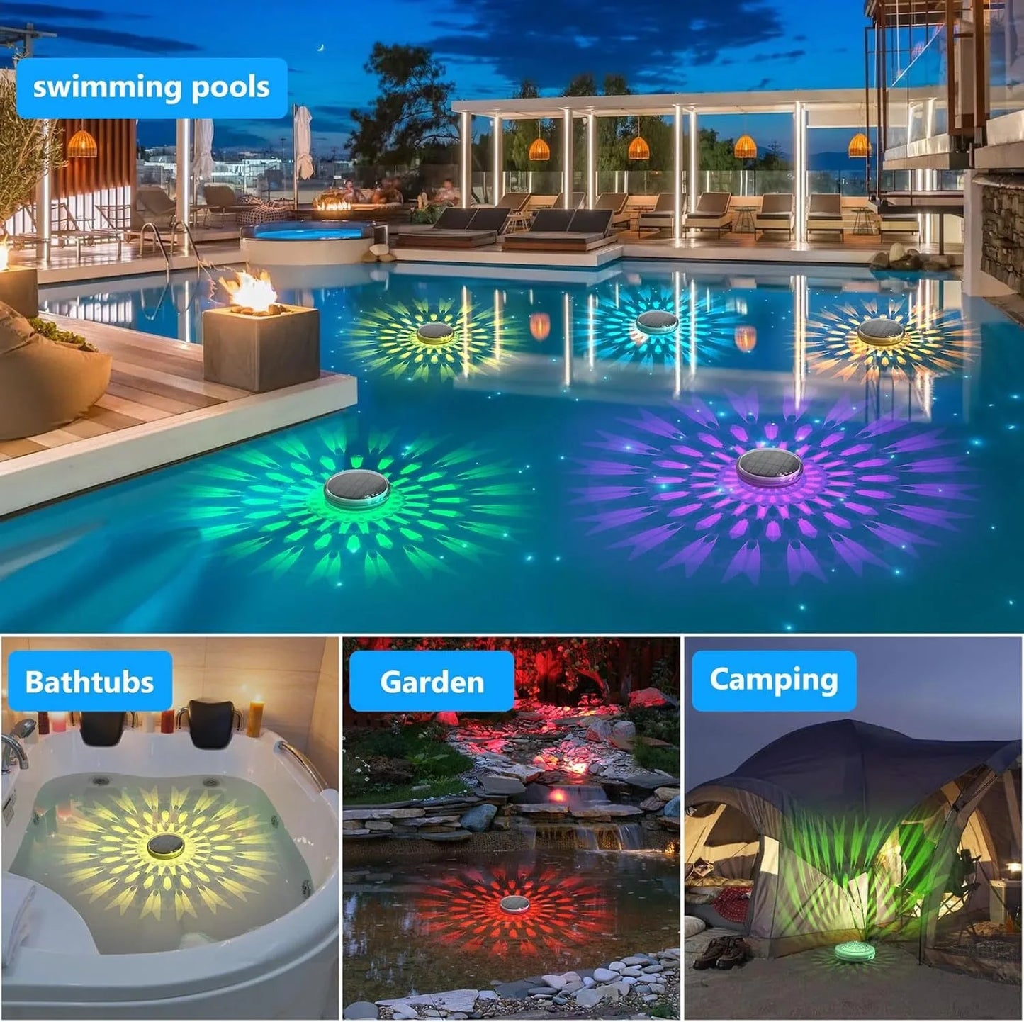 Solar Floating Pool Lights IP68 Waterproof Pood Light Remote Control 3 Dynamic Lighting Timing Mode for Pond Pool Decor Lighting