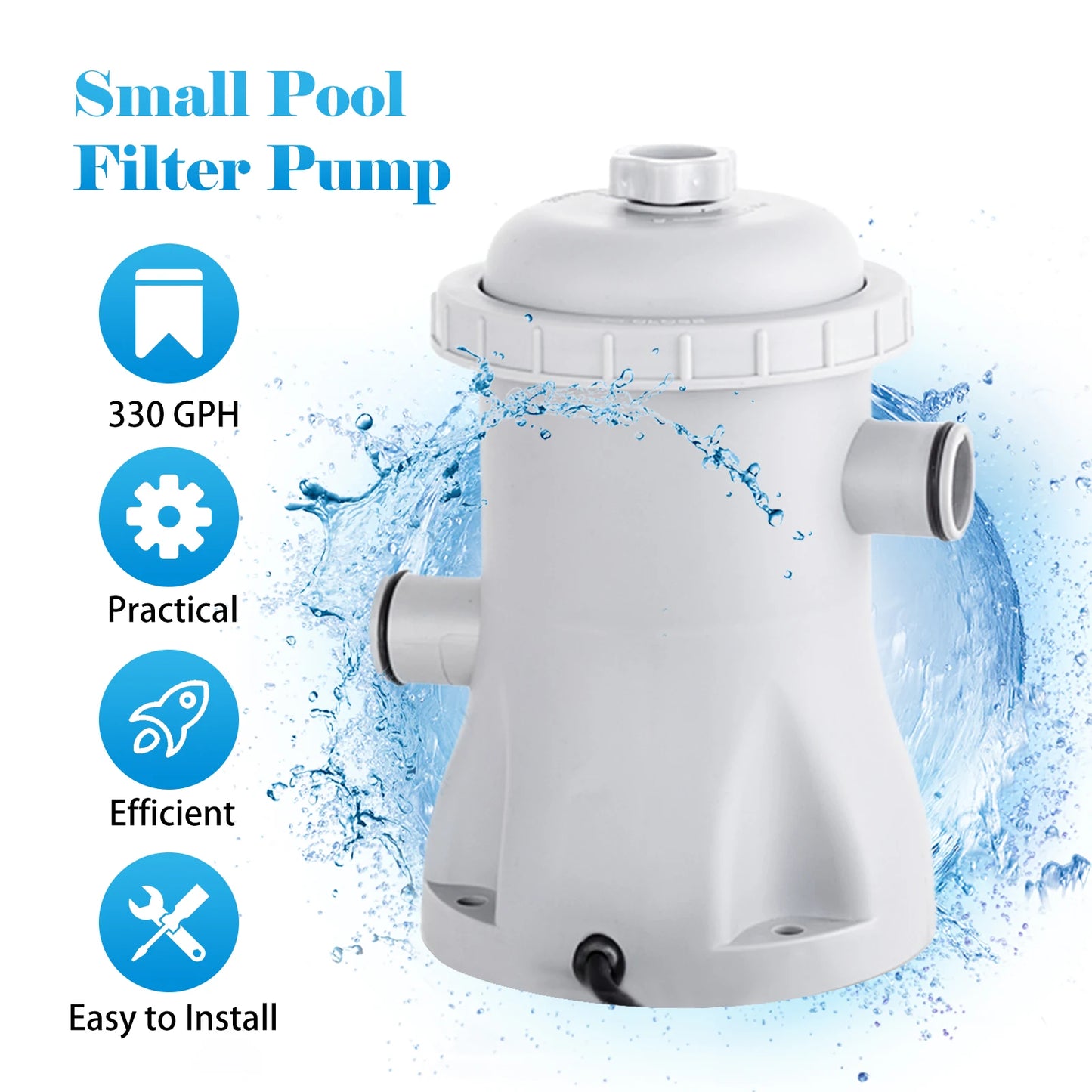 Pool Filter Pump 330 GPH Paddling Pool Electric Water Pump With 2 Pool Filter Cartridge Pool Pumps Above Ground Small Pool Filte