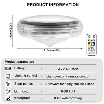 Solar Floating Pool Lights IP68 Waterproof Pood Light Remote Control 3 Dynamic Lighting Timing Mode for Pond Pool Decor Lighting