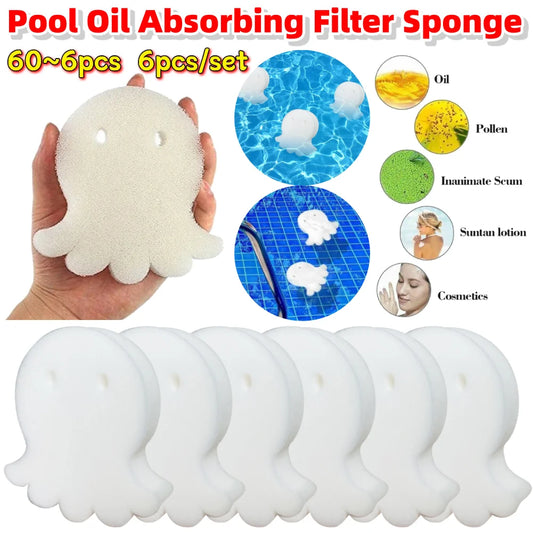 60~6pcs Swimming Pool Octopus Oil Absorbing Filter Sponge Hot Tub Aquarium Fish Tank Pond Foam Cleaning Tool Sponge 6pcs/set