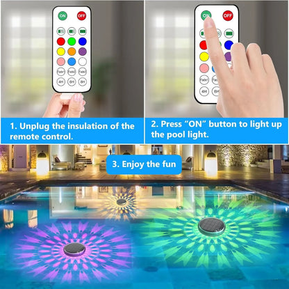 Solar Floating Pool Lights IP68 Waterproof Pood Light Remote Control 3 Dynamic Lighting Timing Mode for Pond Pool Decor Lighting