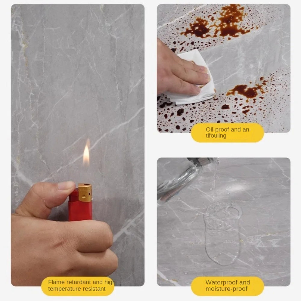 10Pcs Self-adhesive Marble Tiles Sticker Waterproof 30cmx60cm Tiles Floor Stickers PVC Tile  Kitchen Bathroom Wall Sticker